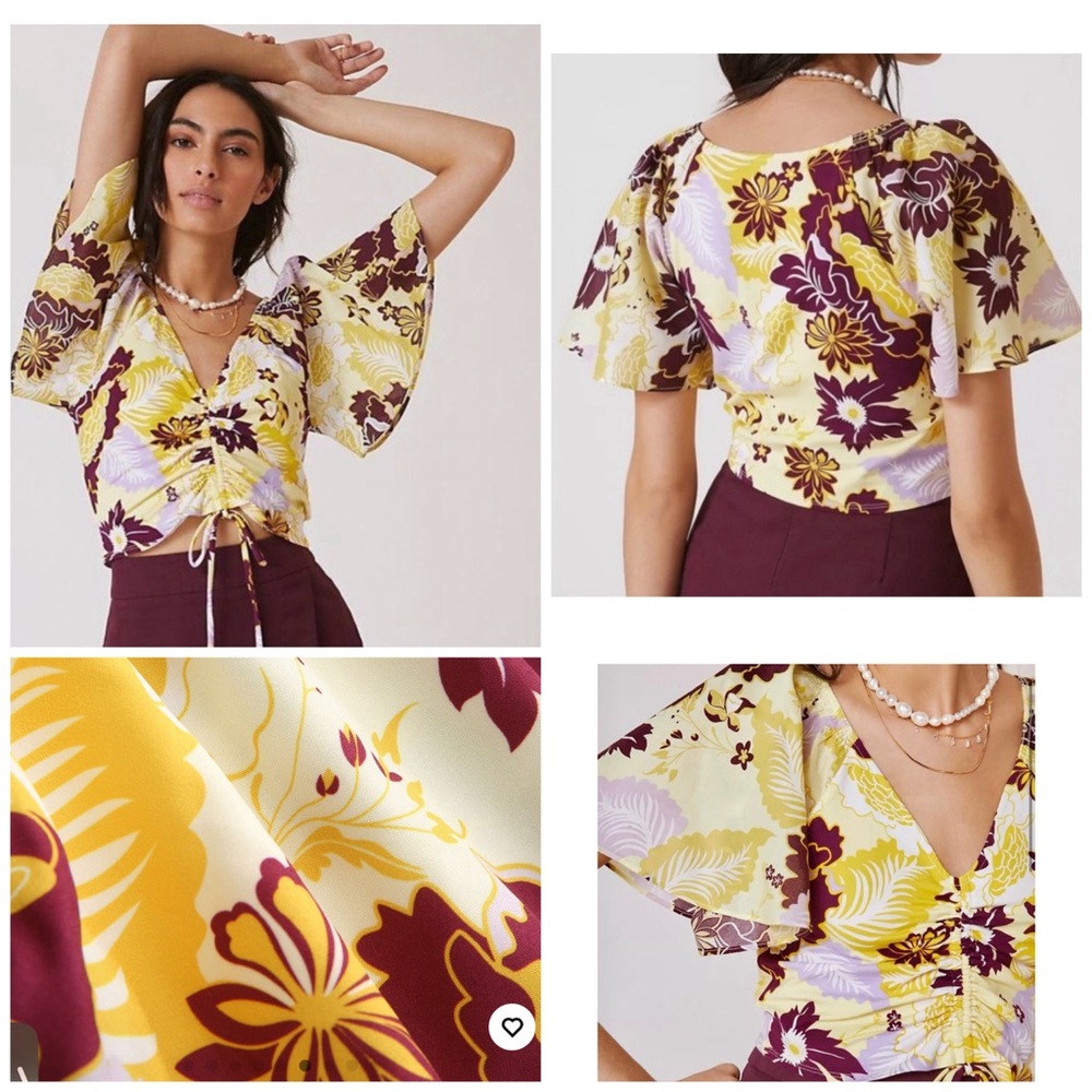 Anthropologie Maeve cinched flutter‎ sleeve Top